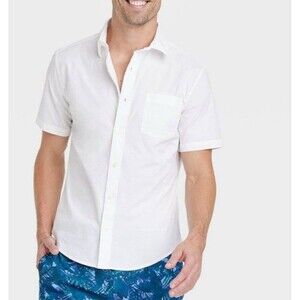 Goodfellow & Co Men's Short Sleeve Poplin Shirt XXL Heather white New Dress